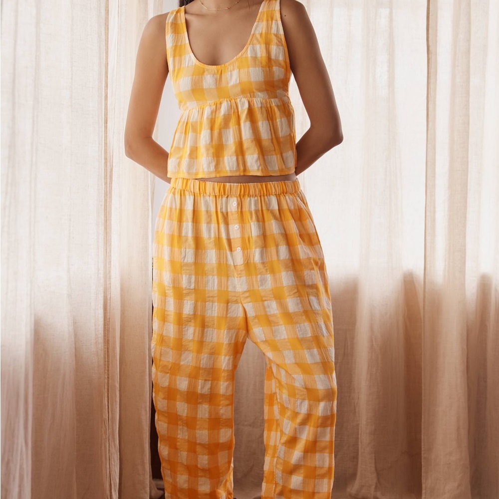 Anthropologie Orange and White apron swing Gingham Tank & Pants Set